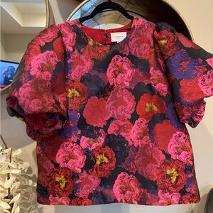 Tuckernuck Floral Puff Sleeve Blouse - Pink and Black